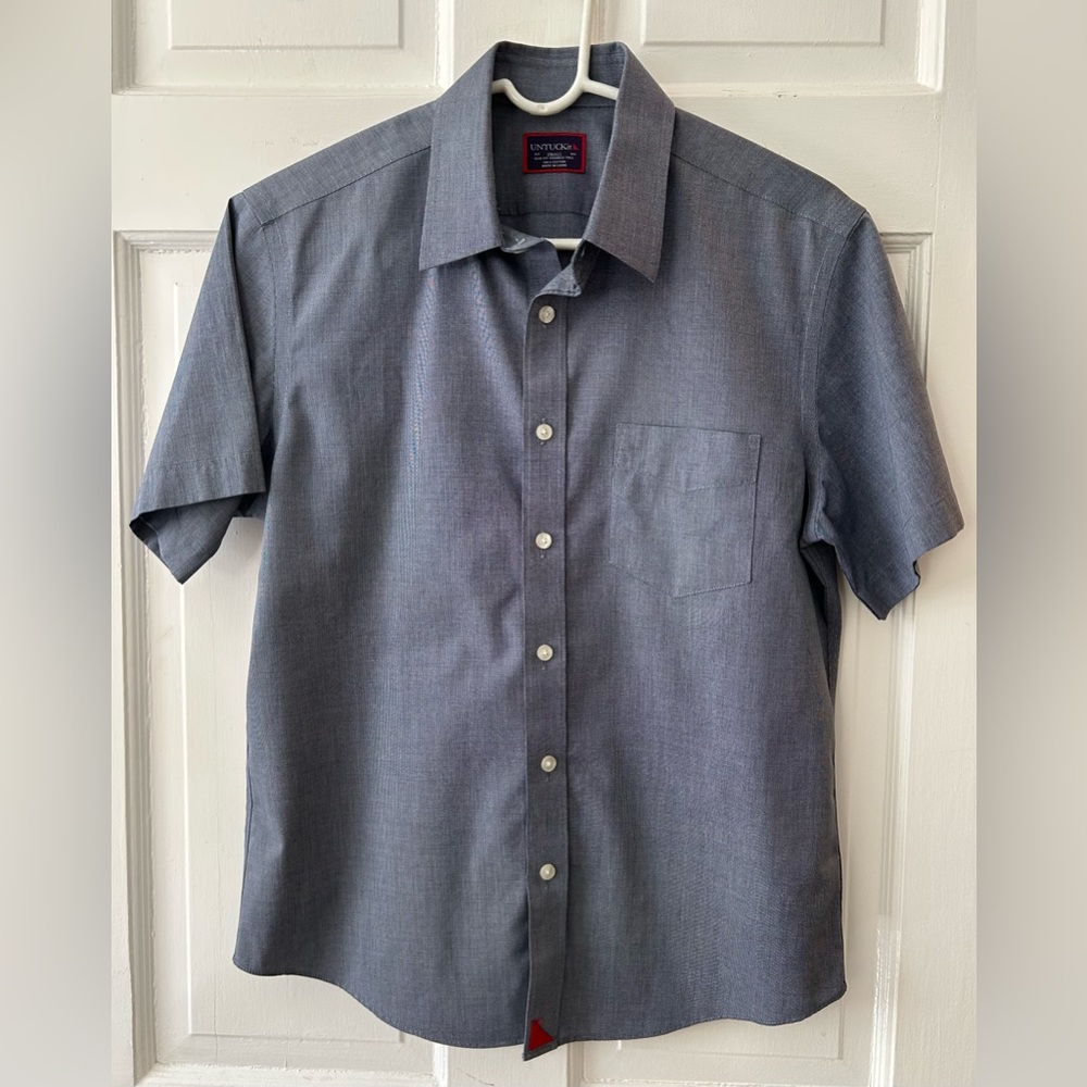 UNTUCKIT Dolcetto Men’s Short Sleeve Button Down Shirt Size S Blue Wrinkle Free